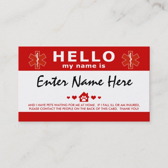 Cartão De Visita Olá, tenho animais de estimação à minha espera (Frente)