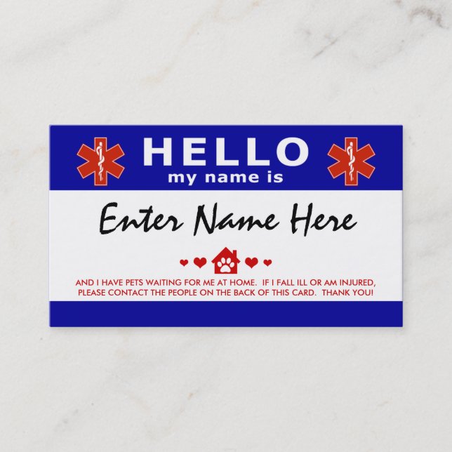 Cartão De Visita Olá, tenho animais de estimação à minha espera (Frente)