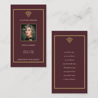 Cartão De Visita Old Money Burgundy Funeral Prayer Card
