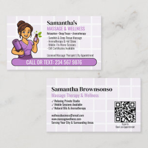 Cartão De Visita Óleo Essencial de Lavanda Massagem Spa QR Menina C