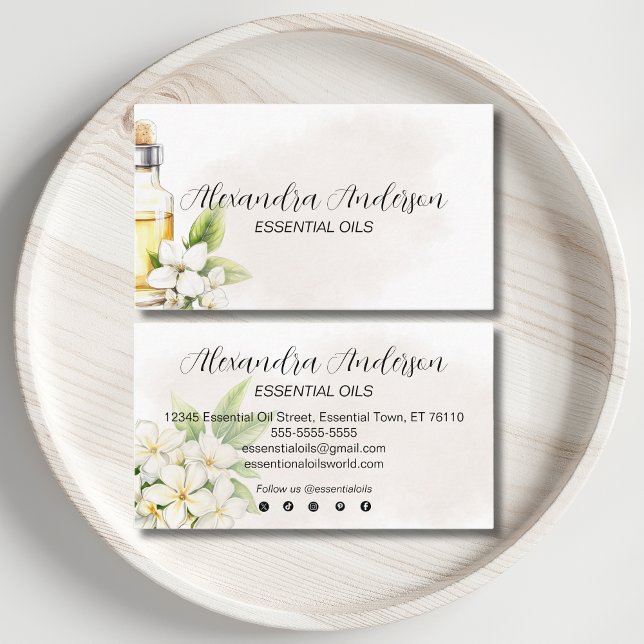 Cartão De Visita Óleos Essenciais de Jasmine Natural Aquarela Flora (Natural Jasmine Essential Oils Watercolor Floral Business Card)