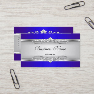 Cartão De Visita Olhar Cromo Metálico Azul Elegante Estilo Branco P