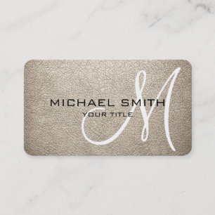 Cartão De Visita Olhar de couro de amêndoa monograma