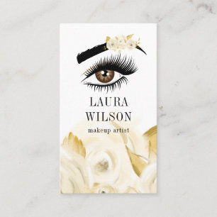 Cartão De Visita Olho bonito com as flores brancas da aguarela