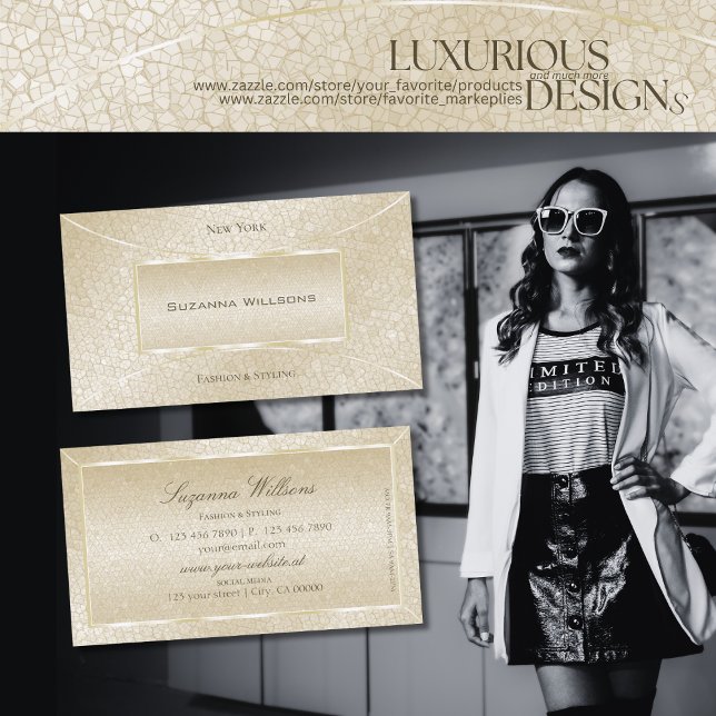 Cartão De Visita Olhos Capturando Creme de Seda Cobra Padrão Chic E (Criador carregado)