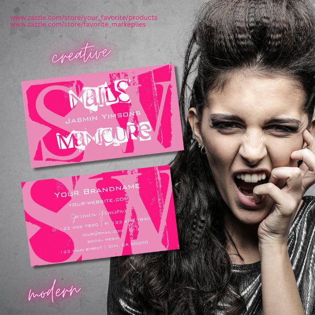 Cartão De Visita Olhos cor-de-rosa e branco com Na moda monograma (Criador carregado)