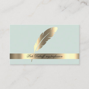 Cartão De Visita Olhos Pegando Azul Claro com Penas Douradas