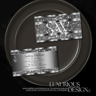 Cartão De Visita Olhos Pegando Prata Glitter Espeta Estrelas Monogr