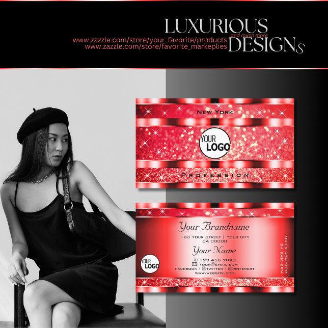 Cartão De Visita Olhos pegando Ruby Red Glitter Spark Stars e Logot (Criador carregado)