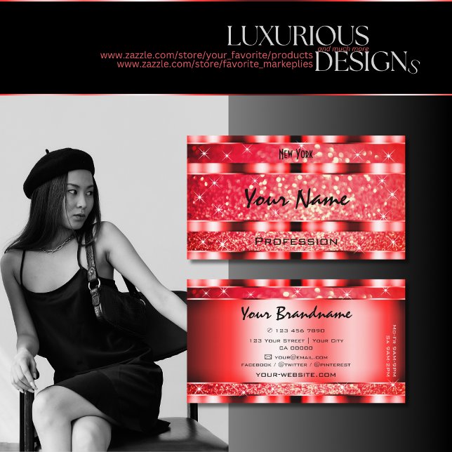 Cartão De Visita Olhos Pegando Ruby Red Glitter Spark Stars Superb (Criador carregado)