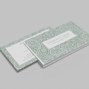 Cartão De Visita Olive green and white vintage paisley pattern
