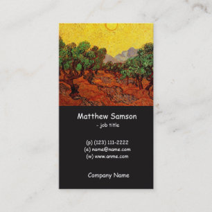 Cartão De Visita Oliveiras com céu amarelo e sol, van Gogh
