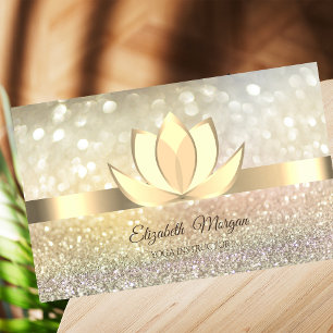 Cartão De Visita Ombre Bokeh Dourado Profissional, Ioga Lotus