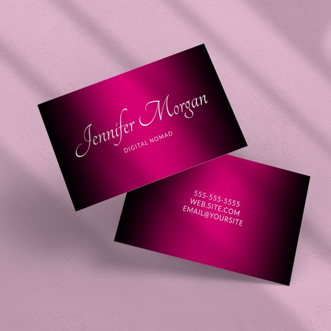 Cartão De Visita Ombre Elegante Preto e Rosa Quente (Black and Hot Pink Elegant Ombre Business Card)
