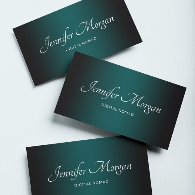 Cartão De Visita Ombre Elegante Verde Negro e Teal (Create your own teal and black gradient modern minimalist business cards.)