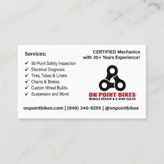 Cartão De Visita On Point Bikes Custom Design