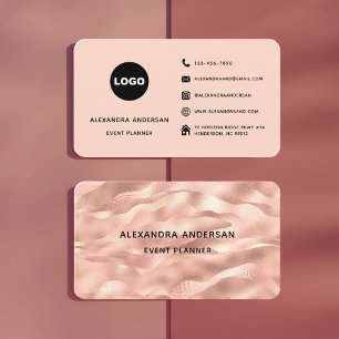 Cartão De Visita Onda de Metal Dourado Rosa Logo Corporativo