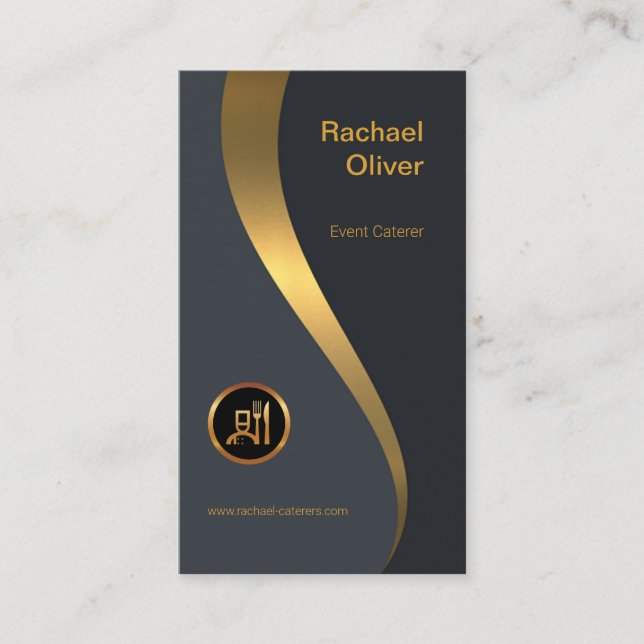 Cartão De Visita Onda Dourado luxuoso requintado que janta muito (Frente)