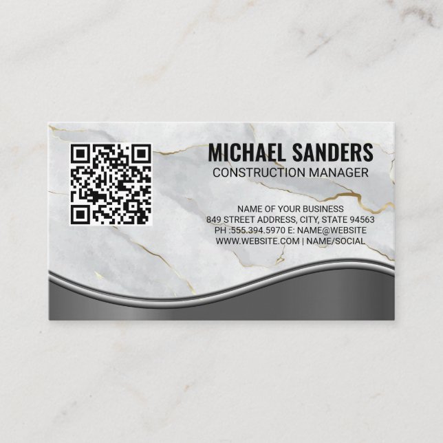 Cartão De Visita Onda Metálica Marble | Código QR (Frente)