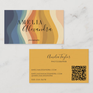 Cartão De Visita Onda Retro Boho Tons Terrosos Nome QR Fotógrafo