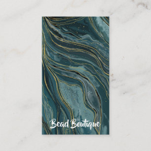 Cartão De Visita Ondas Abstratas de Aquarela Azul Teal Dourado