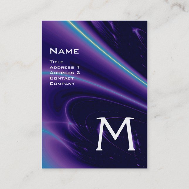 Cartão De Visita ONDAS LUMINOSAS 2 MONOGRAMAS azul violeta violeta (Frente)