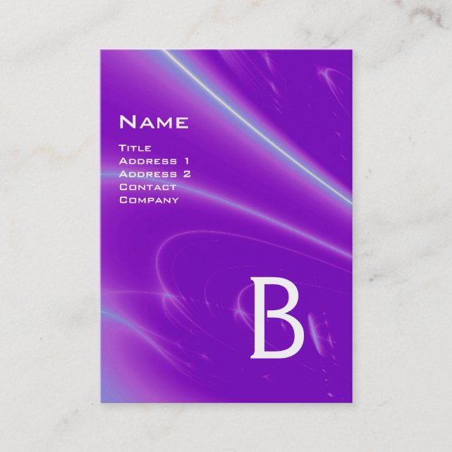 Cartão De Visita ONDAS LUMINOSAS 2 MONOGRAMAS azul violeta violeta (Frente)