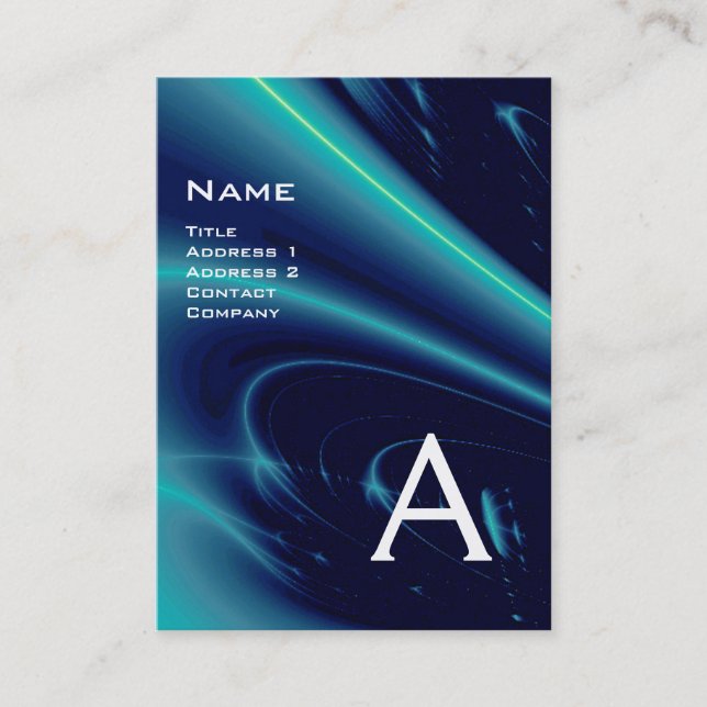 Cartão De Visita ONDAS LUMINOSAS 2 MONOGRAMAS azul violeta violeta (Frente)