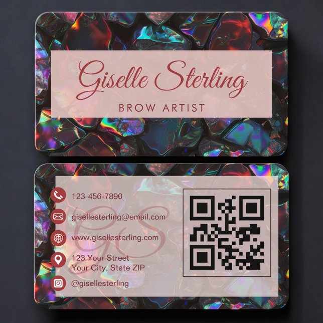 Cartão de Visita Opal Black QR Code para Artista d (Criador carregado)