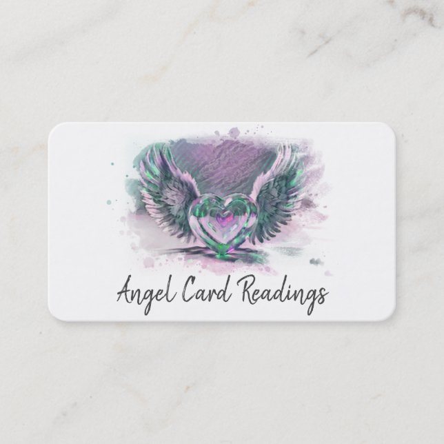 Cartão De Visita *~* Opal Heart Angel Wings AP78 QR Pastel (Frente)