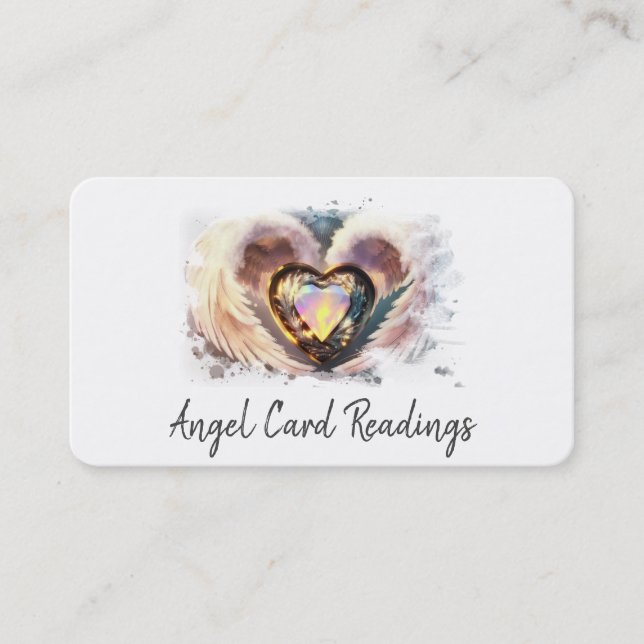 Cartão De Visita *~* Opal Heart White Dourado Angel Wings AP78 QR (Frente)