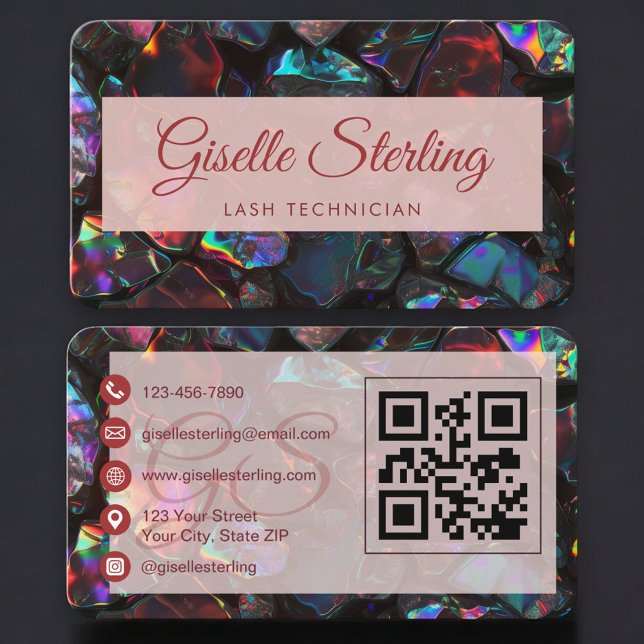 Cartão de visita Opal Preto QR Code para Técnicos  (Criador carregado)