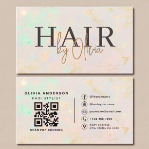 Cartão de Visita Opal QR Code para Cabeleireiros M