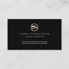 Cartão De Visita Operador de Câmera com Ícone de Câmera Dourada Car