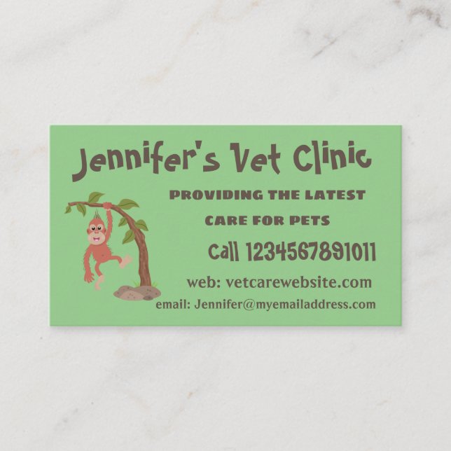 Cartão De Visita Óptica de desenho animado de orangotango, um bebê  (Frente)