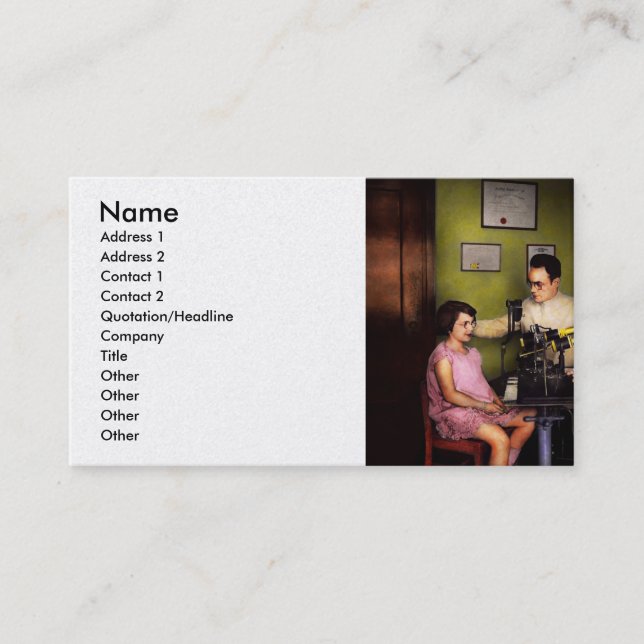 Cartão De Visita Optometrista - Exame ocular 1929 (Frente)