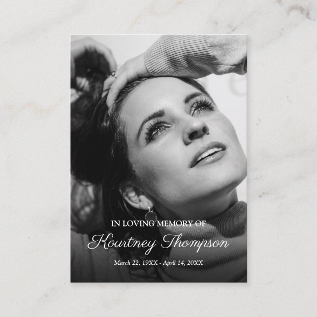 Cartão De Visita Oração de Foto Memorial | Favor Funeral (Frente)