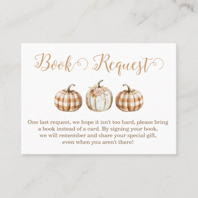 Cartão De Visita Orange Pumpkin Baby Shower Book Request Insert (Frente)