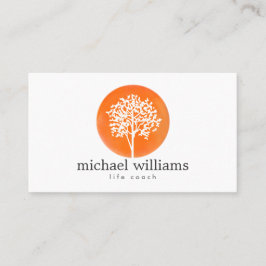 Cartão De Visita Orange Watercolor Tree Life Coach, Conselheiros