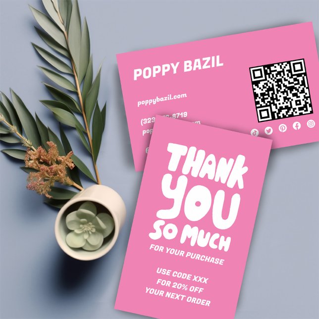 Cartão De Visita Ordem das Curvas Rosa Simples Obrigado Código QR S (Simple Pink Bubble Letters Order Thank You Social Media QR Code Business Card
)