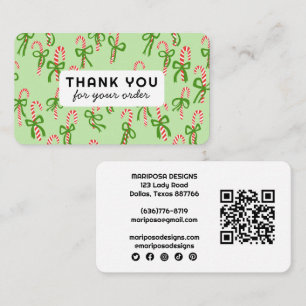 Cartão De Visita Ordem do Cliente Candycanes Obrigado Código QR Soc
