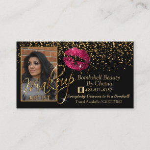 Cartão De Visita Ordem Personalizada - Confetti Dourado e Lábios R