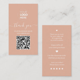 Cartão De Visita Ordem Rosa de Código QR do Script Moderno Obrigado