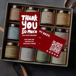 Cartão De Visita Ordem Simples Vermelha e Branca Obrigado Código QR