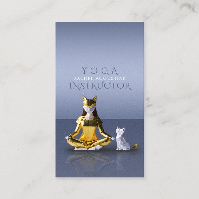 Cartão De Visita Origami Gold Foil Yoga Meditando Mulher-Gato (Frente)