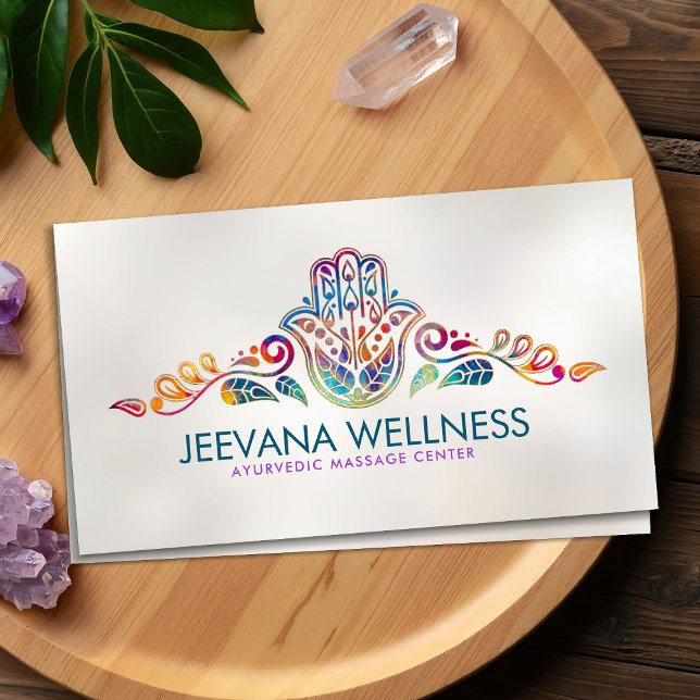 Cartão De Visita Ornament Paisley Colorido Hamsa (Criador carregado)