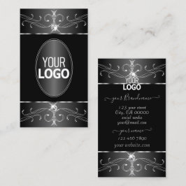 Cartão De Visita Ornamentado branco preto luxo com logotipo