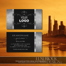 Cartão De Visita Ornamentado brilhante de prata preta apanhador de