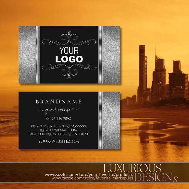 Cartão De Visita Ornamentado brilhante de prata preta apanhador de  (Criador carregado)