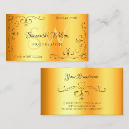 Cartão De Visita Ornamentado Cantos Iniciais Laranja Luminoso Shimm